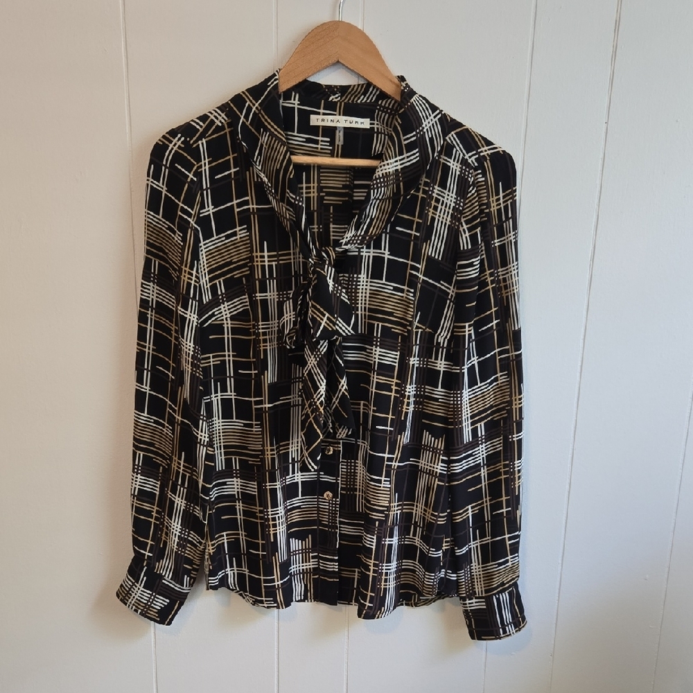 Trina Turk Black and Brown Patterned Blouse